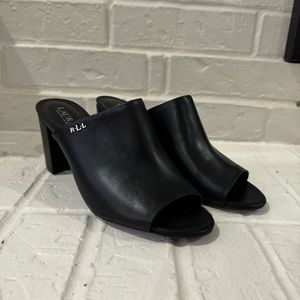 Lauren Ralph Lauren Black Open Toed Mule with Block Heel Size 10